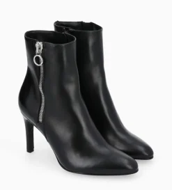 Bottine zippée à talon - Steffy 85 - Cuir de veau lisse brillant - Noir
