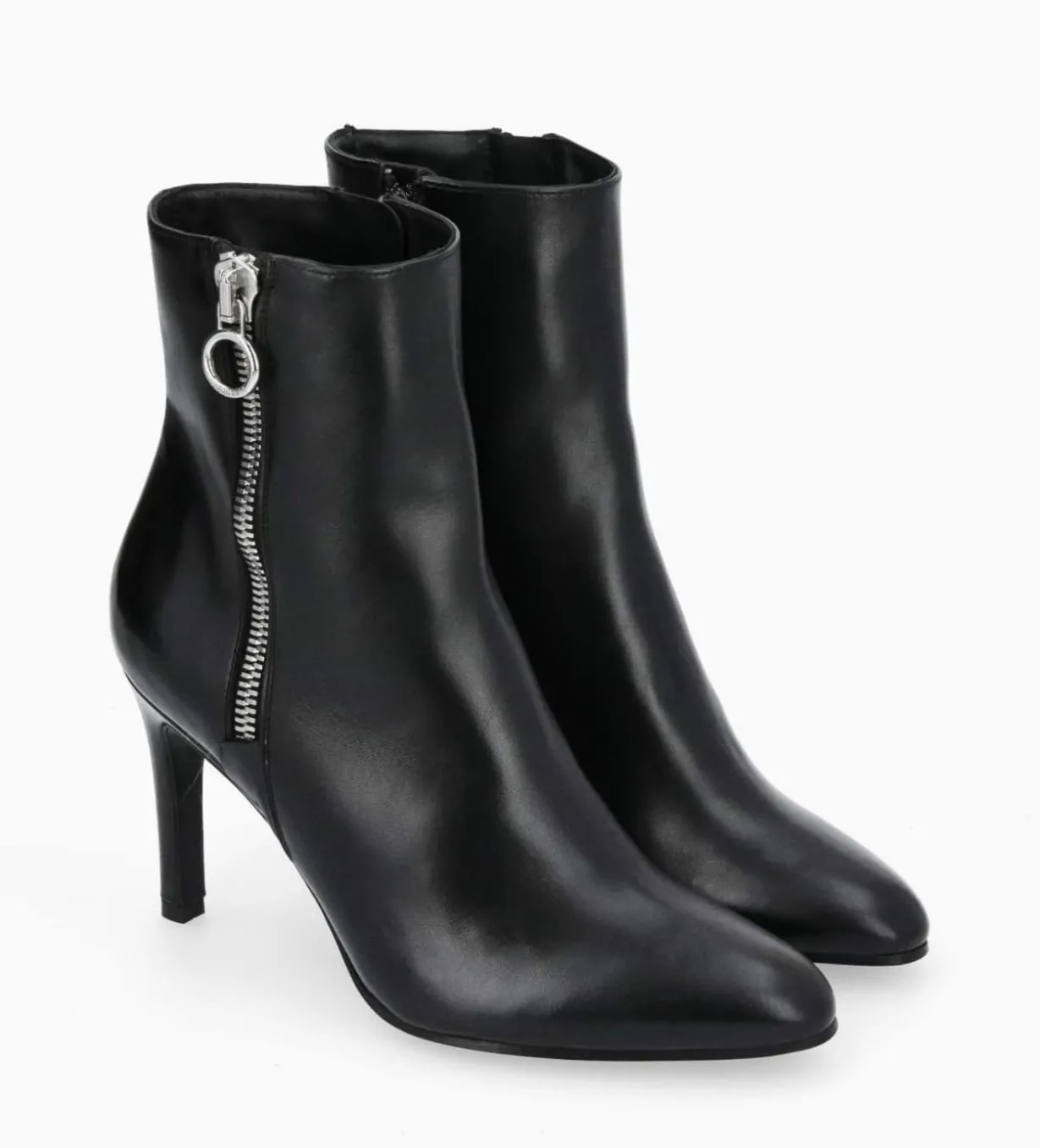 Bottine zippée à talon - Steffy 85 - Cuir de veau lisse brillant - Noir