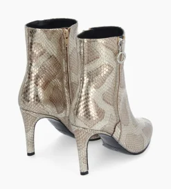 Bottine zippée à talon - Steffy 85 - Cuir imprimé serpent - Doré