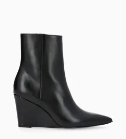 Bottine zippée à talon compensé - Florence 70 - Cuir de veau lisse brillant - Noir