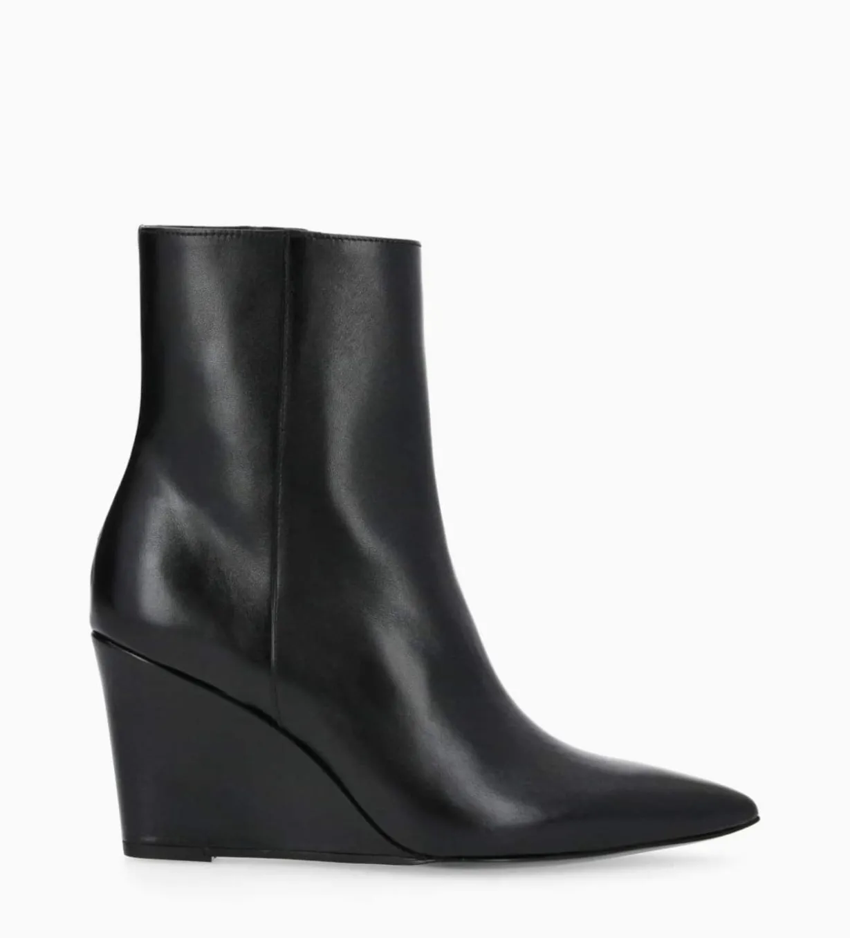 Bottine zippée à talon compensé - Florence 70 - Cuir de veau lisse brillant - Noir