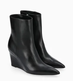 Bottine zippée à talon compensé - Florence 70 - Cuir de veau lisse brillant - Noir