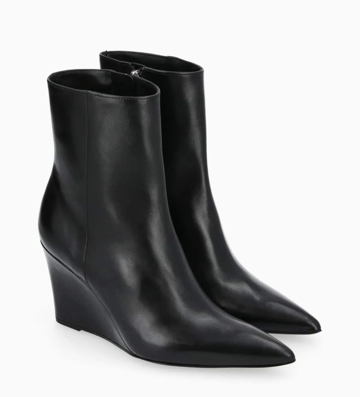 Bottine zippée à talon compensé - Florence 70 - Cuir de veau lisse brillant - Noir