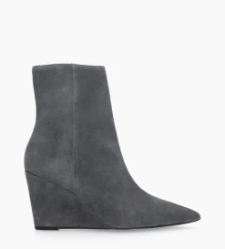 Bottine zippée à talon compensé - Florence 70 - Cuir velours - Stone