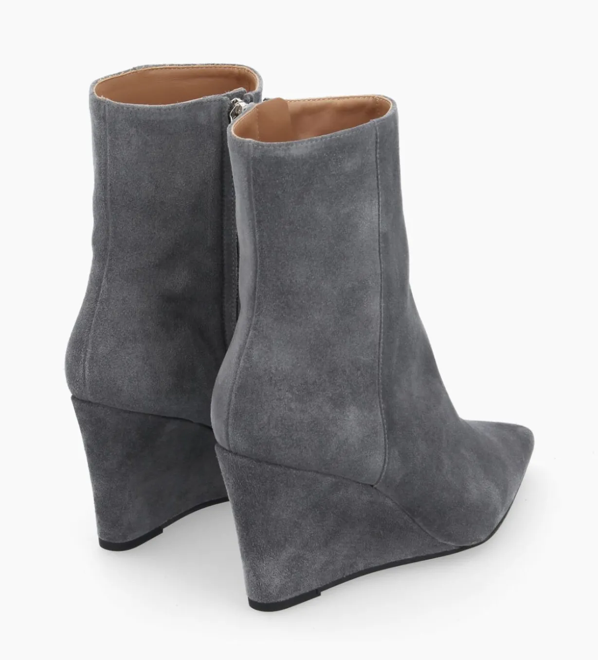 Bottine zippée à talon compensé - Florence 70 - Cuir velours - Stone