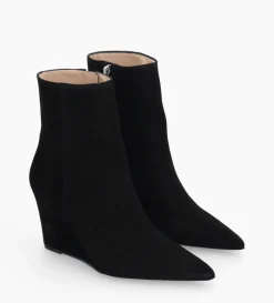 Bottine zippée à talon compensé - Florence 70 - Cuir velours - Noir