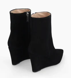 Bottine zippée à talon compensé - Florence 70 - Cuir velours - Noir