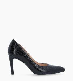 Escarpin à bout pointu - Forel 70 - Cuir verni imprimé serpent - Noir