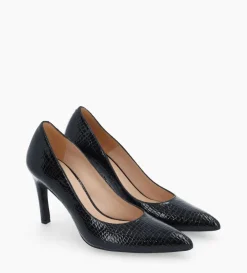 Escarpin à bout pointu - Forel 70 - Cuir verni imprimé serpent - Noir