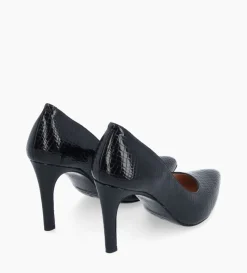 Escarpin à bout pointu - Forel 70 - Cuir verni imprimé serpent - Noir