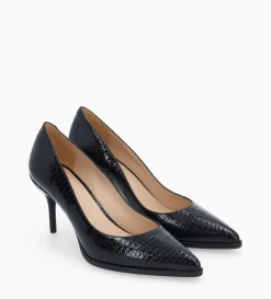Escarpin à bout pointu - Jamie 70 - Cuir verni imprimé serpent - Noir