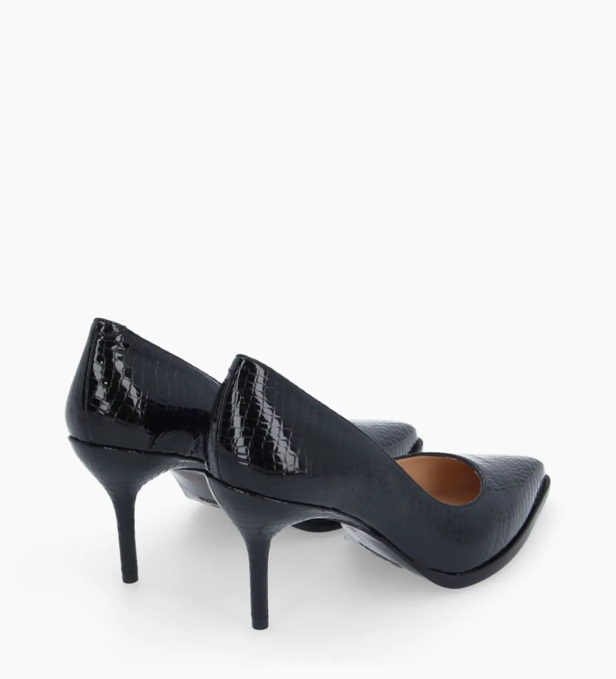 Escarpin à bout pointu - Jamie 70 - Cuir verni imprimé serpent - Noir