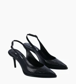 Escarpin à bride arrière - Jamie 70 - Cuir imprimé python - Noir