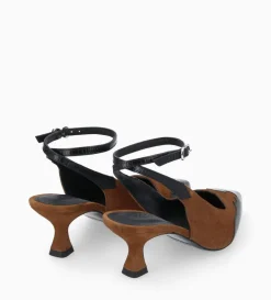 Escarpin à bride arrière - Suzy 60 - Cuir velours/Cuir imprimé lézard - Noir/Brun