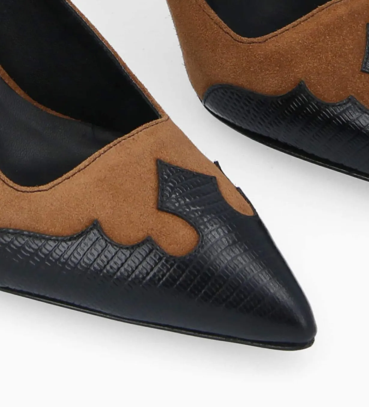 Escarpin à bride arrière - Suzy 60 - Cuir velours/Cuir imprimé lézard - Noir/Brun