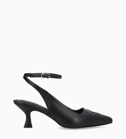 Escarpin à bride arrière - Suzy 60 - Cuir lisse/Cuir imprimé lézard - Noir