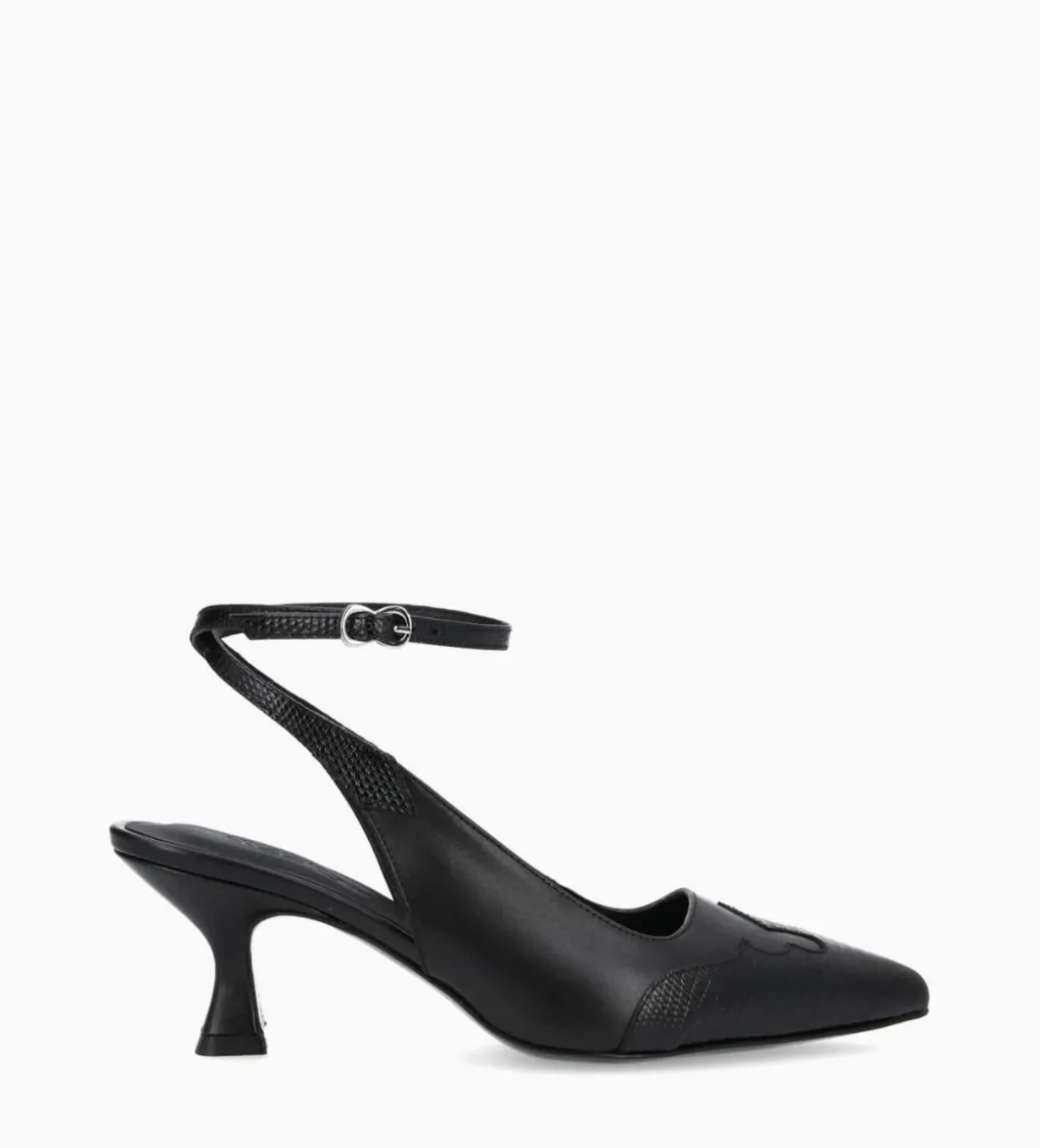 Escarpin à bride arrière - Suzy 60 - Cuir lisse/Cuir imprimé lézard - Noir
