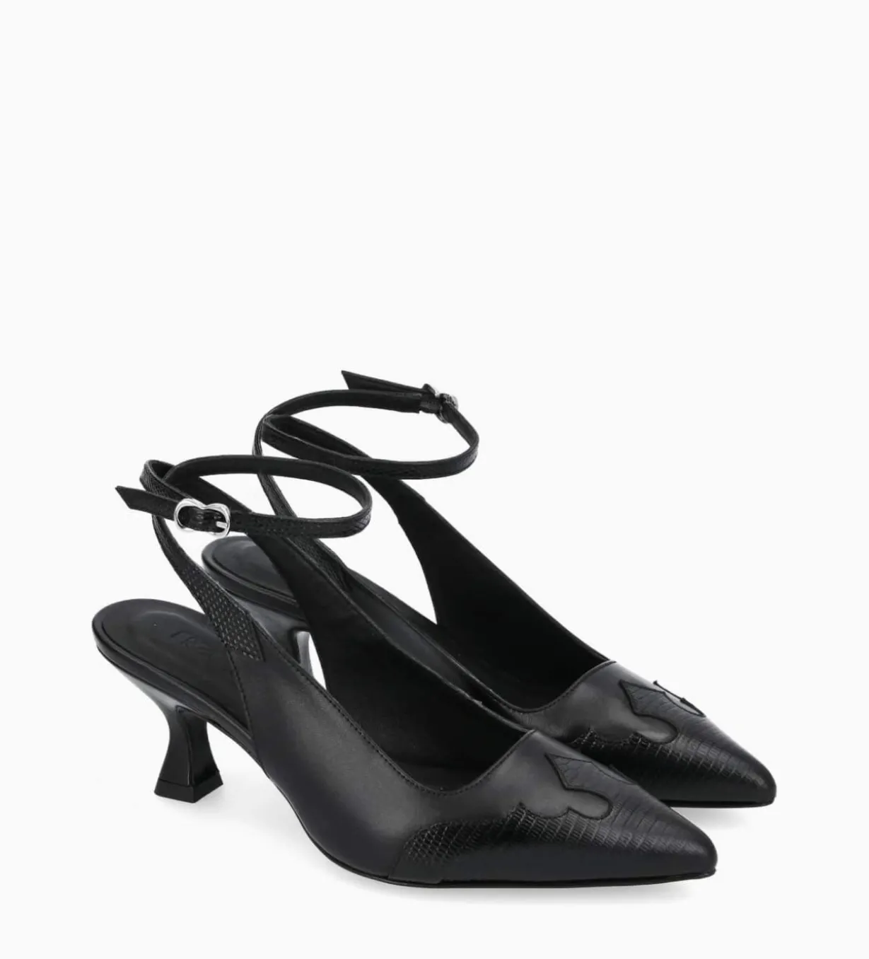 Escarpin à bride arrière - Suzy 60 - Cuir lisse/Cuir imprimé lézard - Noir
