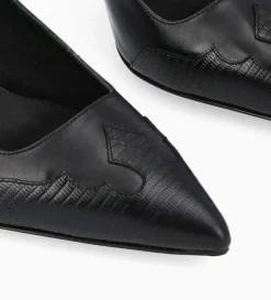 Escarpin à bride arrière - Suzy 60 - Cuir lisse/Cuir imprimé lézard - Noir