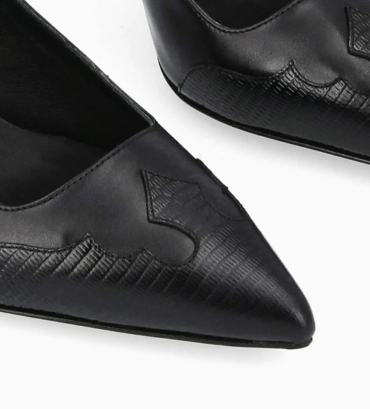 Escarpin à bride arrière - Suzy 60 - Cuir lisse/Cuir imprimé lézard - Noir