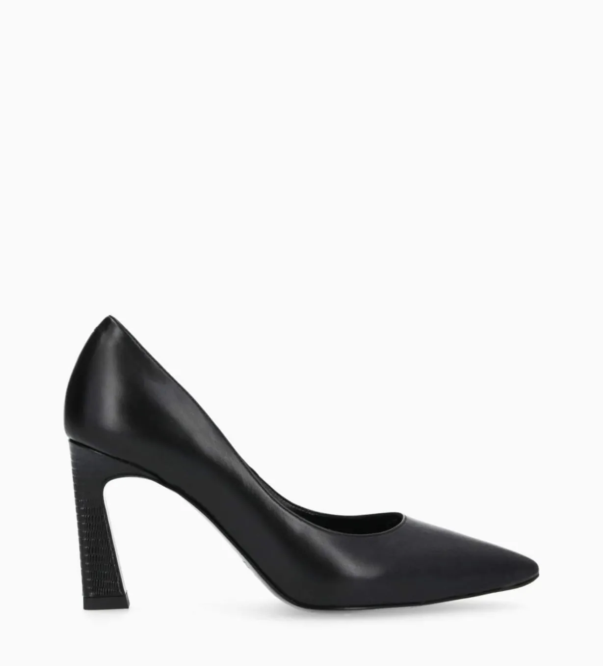 Escarpin à talon à bout pointu - Iris 85 - Cuir de veau lisse/Cuir imprimé serpent - Noir