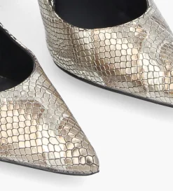 Escarpin à talon à bout pointu - Iris 85 - Cuir imprimé serpent - Doré