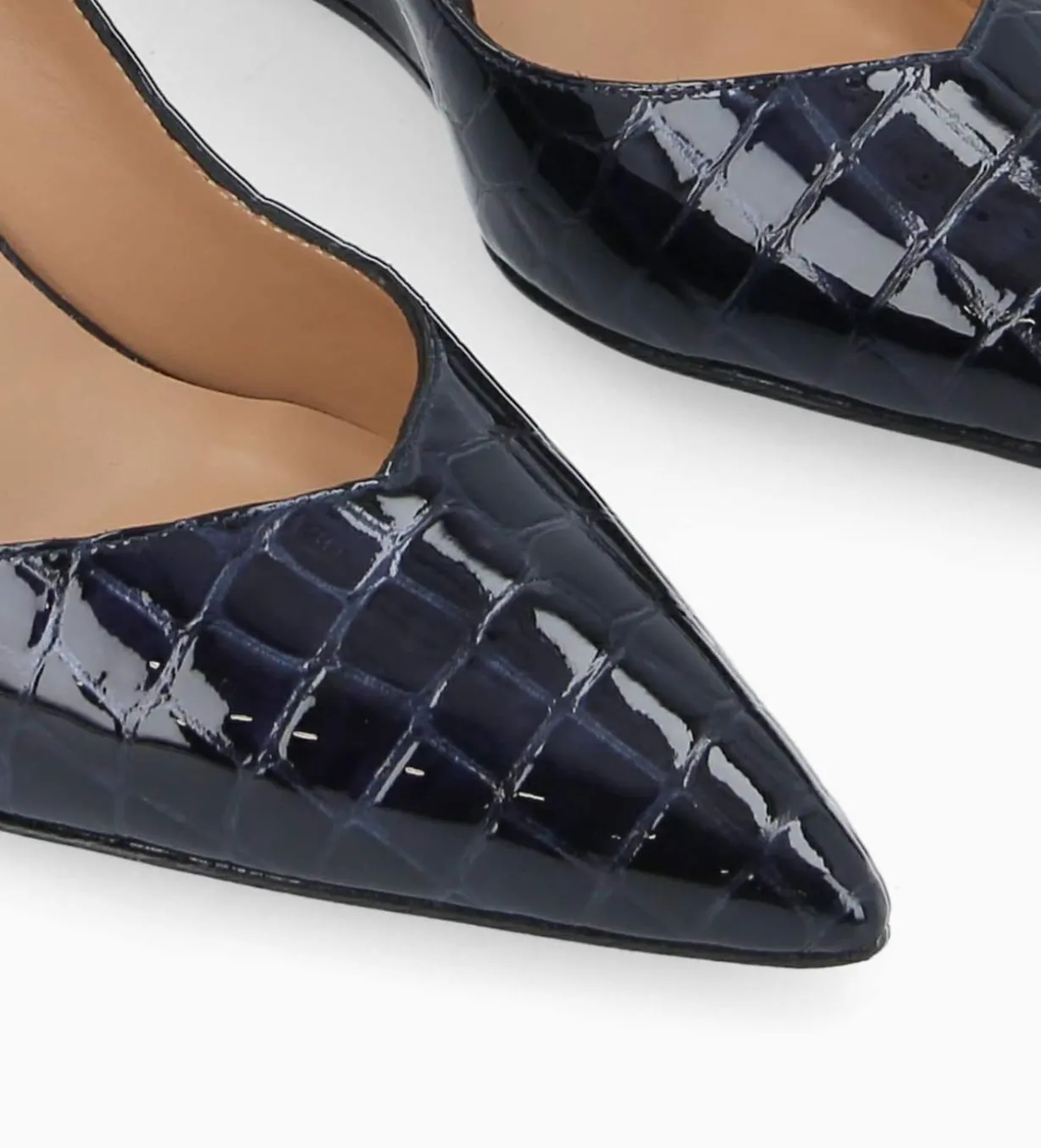 Escarpin à talon compensé à bout pointu - Francesca 70 - Cuir imprimé crocodile verni - Bleu nuit