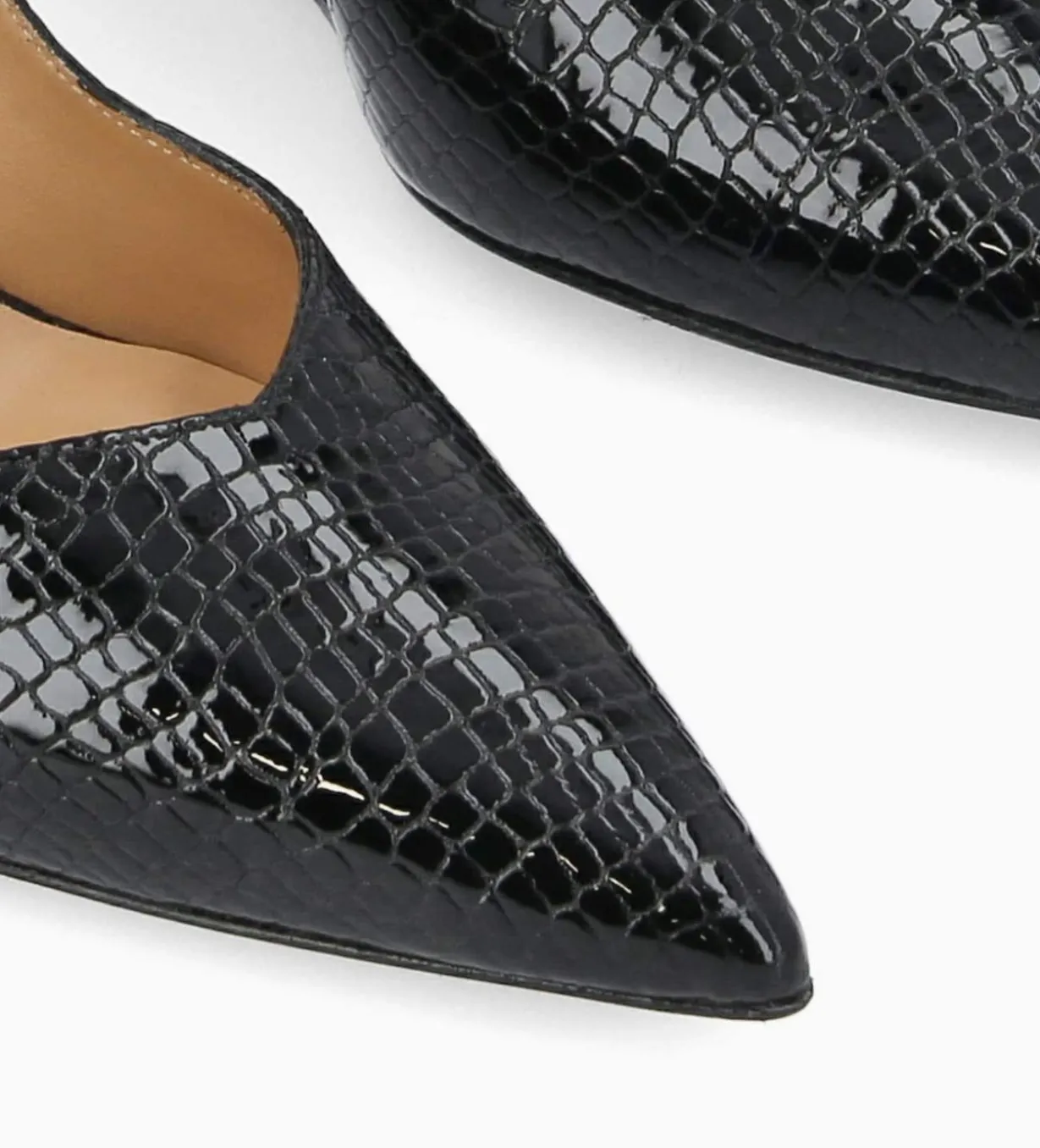 Escarpin à talon compensé à bout pointu - Francesca 70 - Cuir imprimé serpent verni - Noir