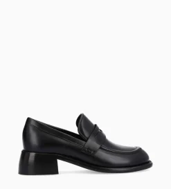 Mocassin à talon à bout carré - Anaïs 50 - Cuir de veau lisse brillant- Noir
