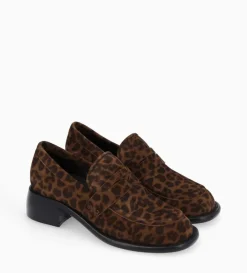 Mocassin à talon à bout carré - Anaïs 50 - Cuir velours - Léopard