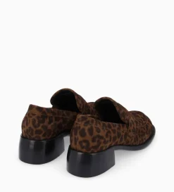 Mocassin à talon à bout carré - Anaïs 50 - Cuir velours - Léopard