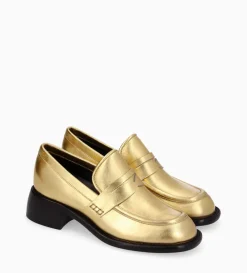 Mocassin à talon à bout carré - Anaïs 50 - Cuir métallisé - Or