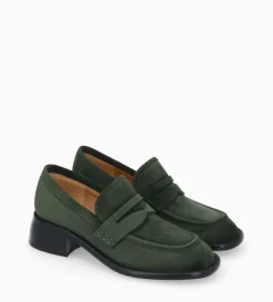 Mocassin à talon à bout carré - Anaïs 50 - Cuir velours - Militaire