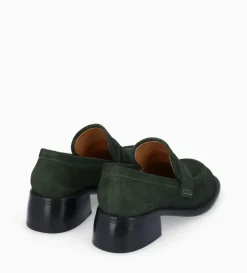 Mocassin à talon à bout carré - Anaïs 50 - Cuir velours - Militaire
